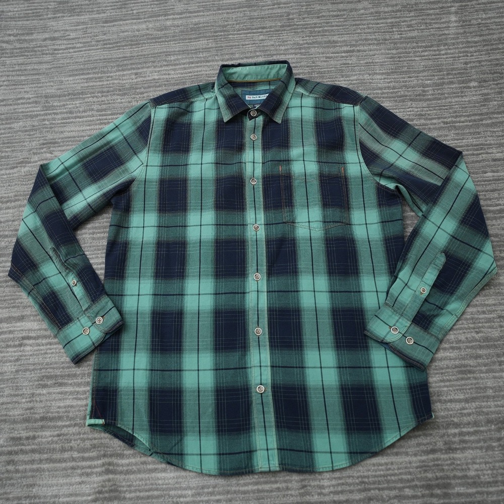 32 Bar Blues Flannel Button Down Turkey Cotton Men's Long Sleeve Shirt Medium‎ M
